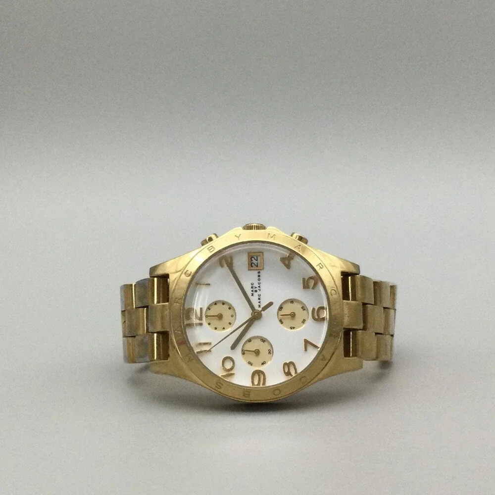 Marc By Marc Jacobs Womens Watch 37mm Gold Tone Chronograph New Battery 6.75